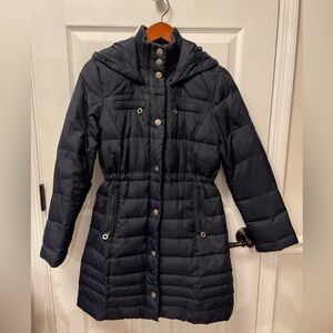 DKNY 3/4 Dark Navy Puffer Jacket with Hood